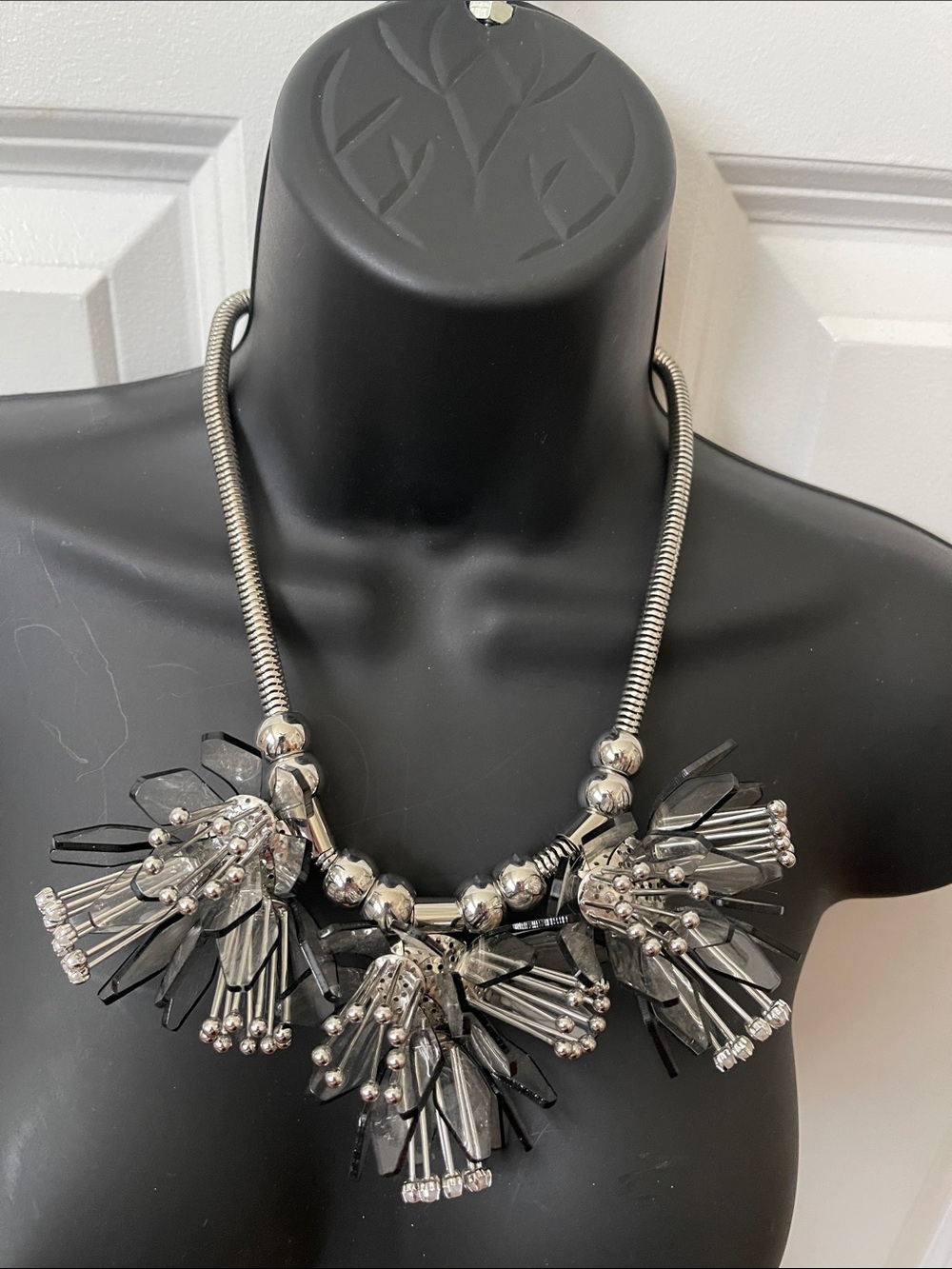 Fun Statement Silver & Black 3D Cluster Flower Necklace